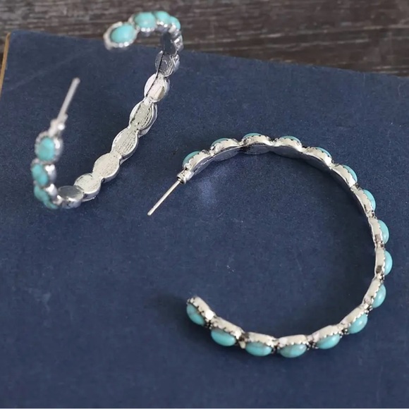 NEW Turquoise hoop earrings western style earrings boho chic jewelry, trendy - Picture 7 of 7